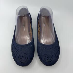 White Mountain GERI Laser Cut Navy Ballet Flats WMNS 7W Slip On Comfort Cut Out
